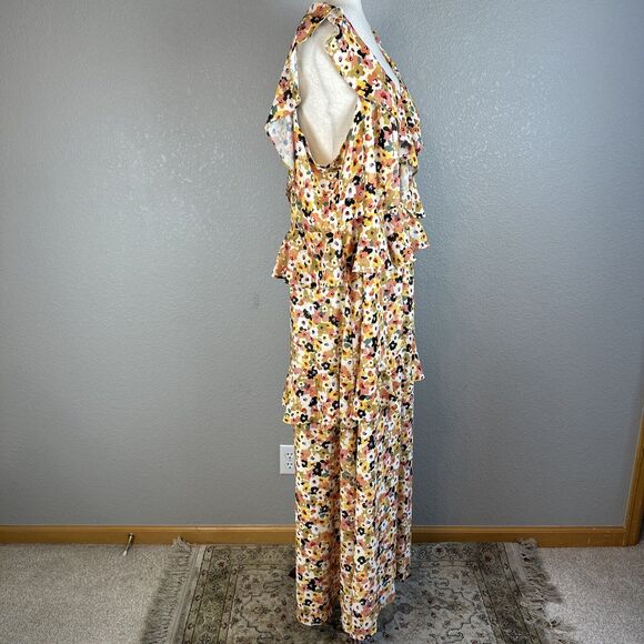 Eloquii Womens Ruffle Tiered Maxi 22 Plus Floral V-Neck Sleeveless - Picture 6 of 8
